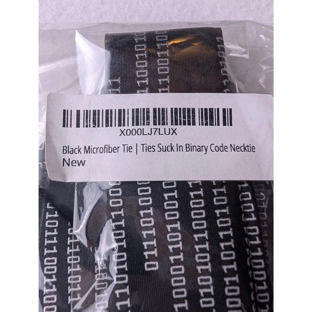 Ties Suck Mens Black Microfiber Binary Code Computer Programmer Novelty Necktie